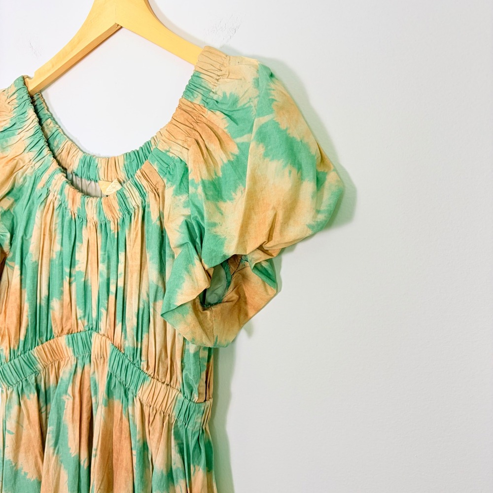 Ulla Johnson Nanette Dress 0 Green Orange Tie Dye Cotton Flutter‎ Sleeve Midi - Picture 4 of 8
